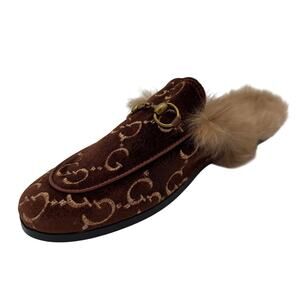 SZ 40 Gucci Princetown Velvet GG Slippers  Lamb Fur, Mules RIGHT SHOE ONLY NEW